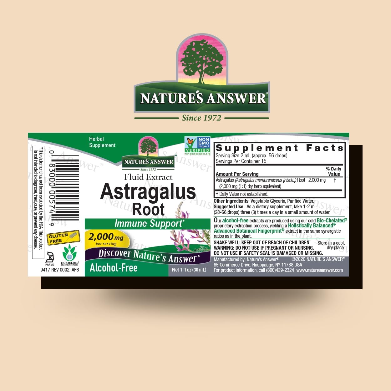 2 Pack Nature's Answer Astragalus Root Herbal Supplement, Alcohol-Free, 1oz - Immune & Cardiovascular Support, Natural Stress Relief