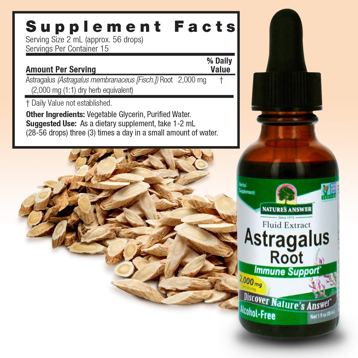 2 Pack Nature's Answer Astragalus Root Herbal Supplement, Alcohol-Free, 1oz - Immune & Cardiovascular Support, Natural Stress Relief