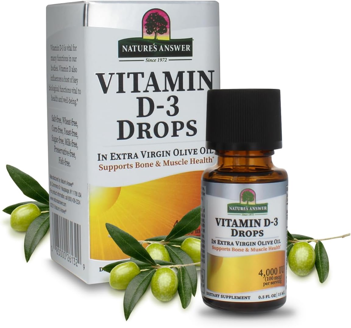 2-Pack Nature's Answer Platinum Vitamin D3 4000 IU Liquid Drops - 0.5 oz per Bottle | Immune Support, Muscle & Bone Health | 2 Cases