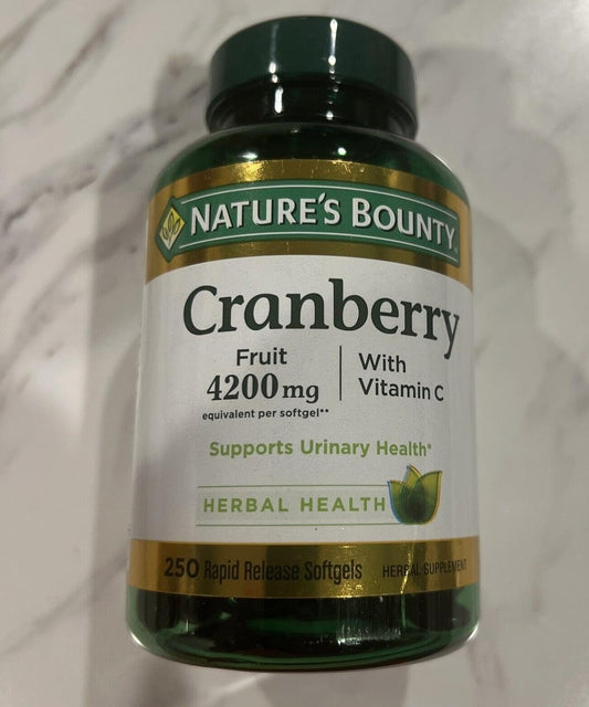 2 Pack Nature's Bounty Cranberry Plus Vitamin C Softgels, 4200 mg, 250 ea