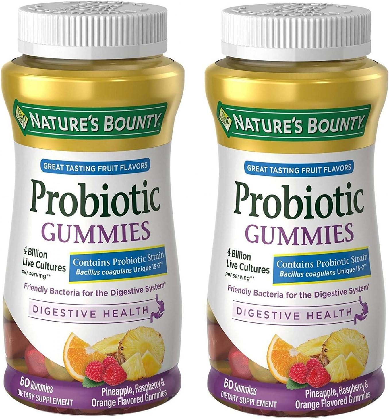 2-Pack Nature's Bounty Probiotic Gummies, 120 Gummies, Natural Fruit Flavors, Digestive Health Supplement