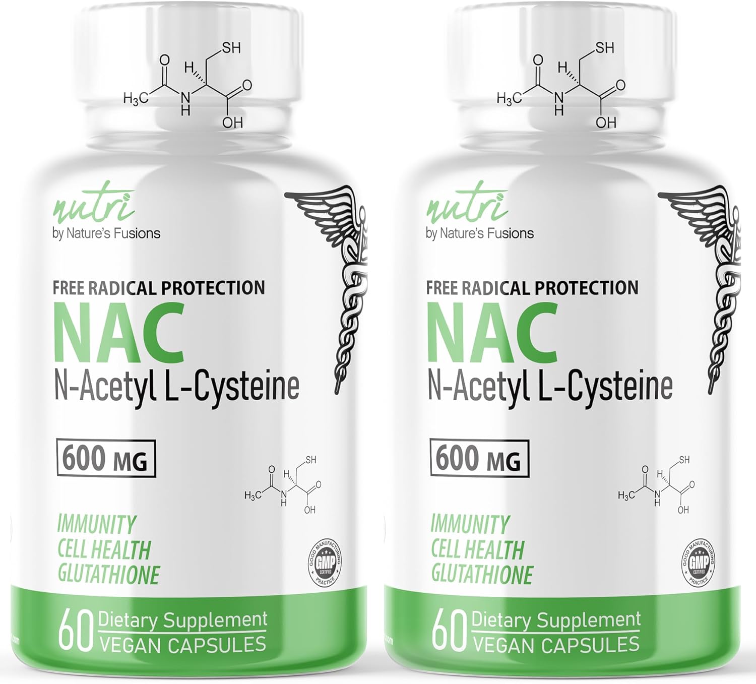 2 Pack Nature's Fusions NAC 600mg Supplement - Anti Aging & Antioxidant Liver/Lung Support - Boost Glutathione - 120 Capsules - BoostGo Australia
