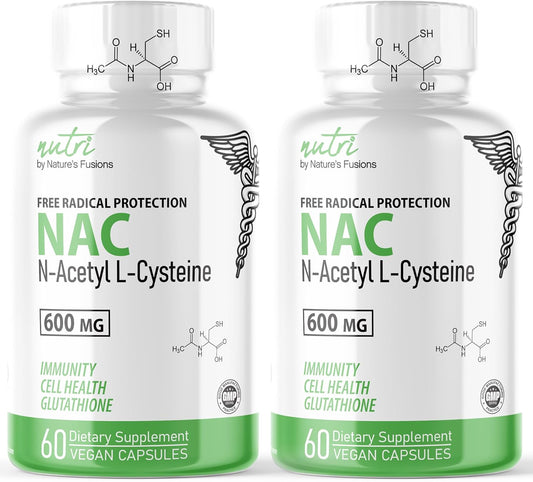 2 Pack Nature's Fusions NAC 600mg Supplement - Anti Aging & Antioxidant Liver/Lung Support - Boost Glutathione - 120 Capsules - BoostGo Australia