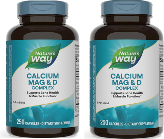 2 Pack Nature's Way Calcium Magnesium & Vitamin D3 Complex Capsules for Healthy Bones, Teeth, and Muscle Function - Gluten Free, 500 Capsules Total