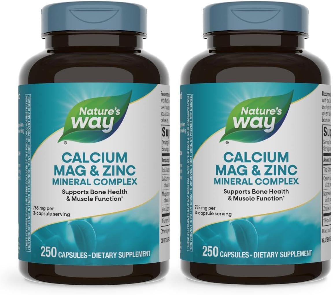 2 Pack Nature's Way Calcium Magnesium Zinc Mineral Complex 250 Capsules - Bone & Muscle Health, Immune Support