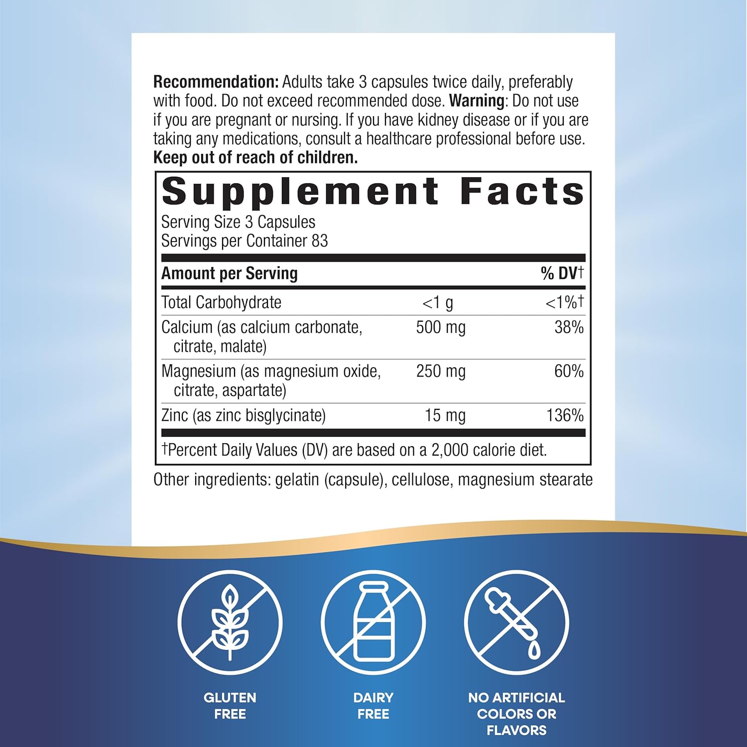 2 Pack Nature's Way Calcium Magnesium Zinc Mineral Complex 250 Capsules - Bone & Muscle Health, Immune Support