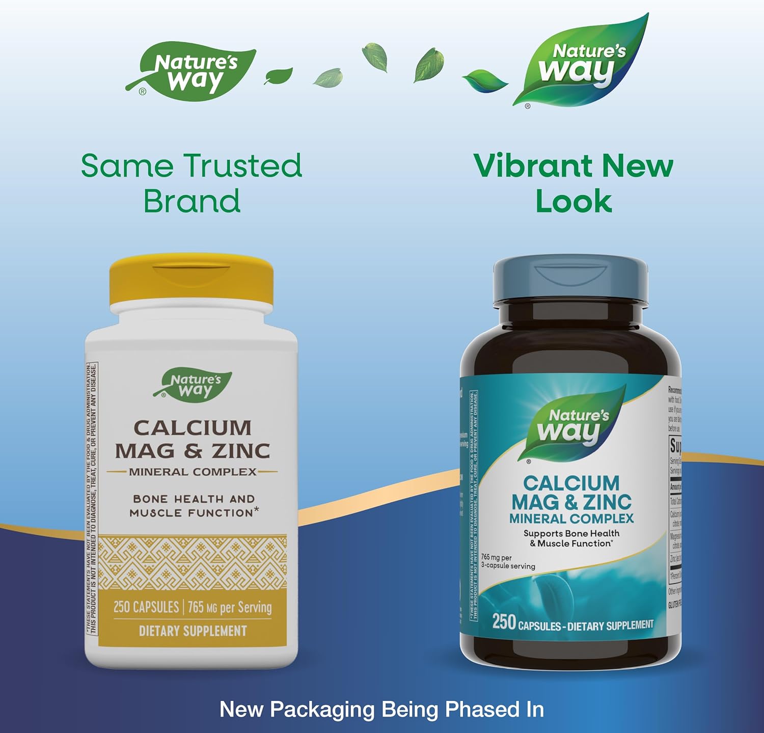 2 Pack Nature's Way Calcium Magnesium Zinc Mineral Complex 250 Capsules - Bone & Muscle Health, Immune Support