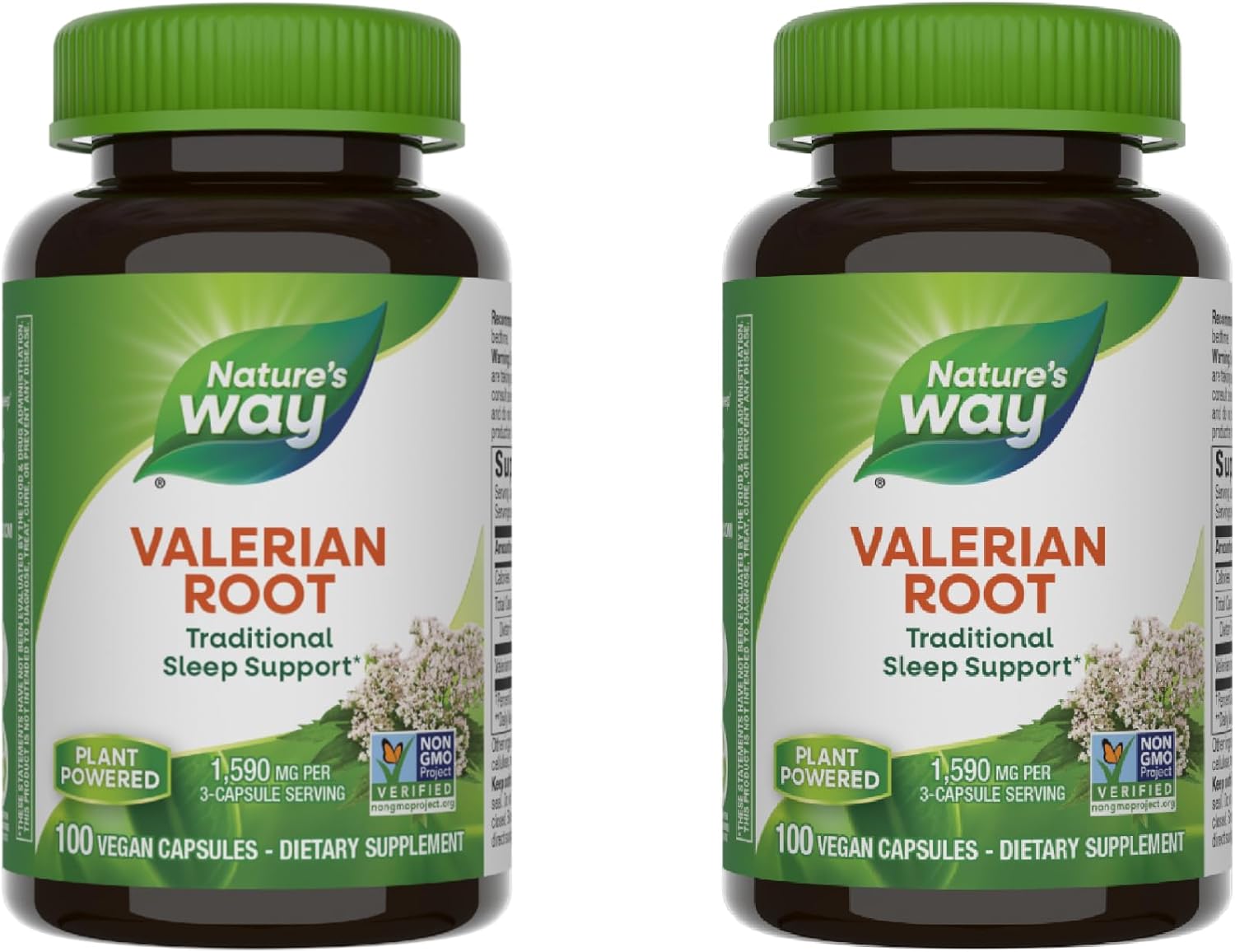2 Pack Nature's Way Valerian Root Capsules for Traditional Sleep Support - Non-GMO, Gluten Free, Vegan - 200 Capsules total
