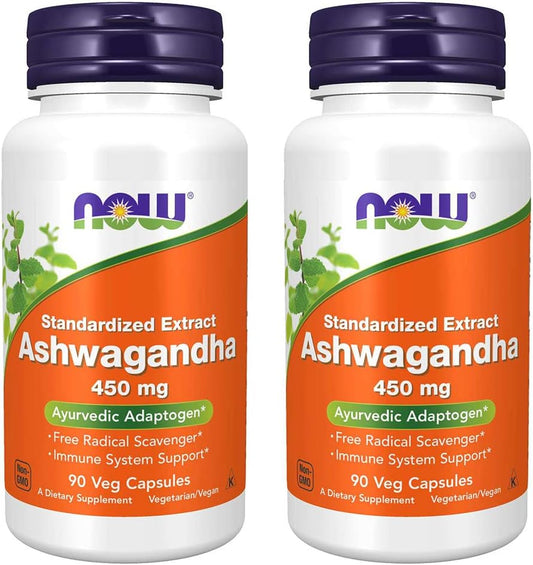 2-Pack NOW Foods Ashwagandha Extract 450mg, 90 Vegetarian Capsules