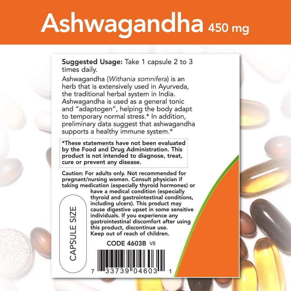 2-Pack NOW Foods Ashwagandha Extract 450mg, 90 Vegetarian Capsules