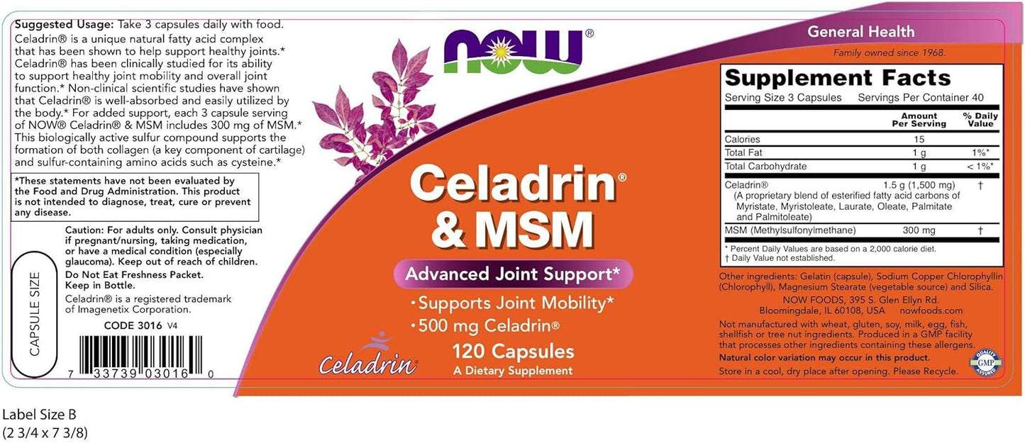 2-Pack NOW Foods Celadrin® and MSM 500mg Capsules - 120 Count