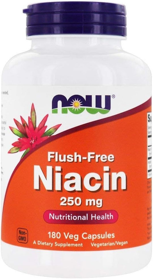2-Pack NOW Foods Flush Free Niacin 250mg 180 VegiCapsules - Non-Flushing Niacin Supplement