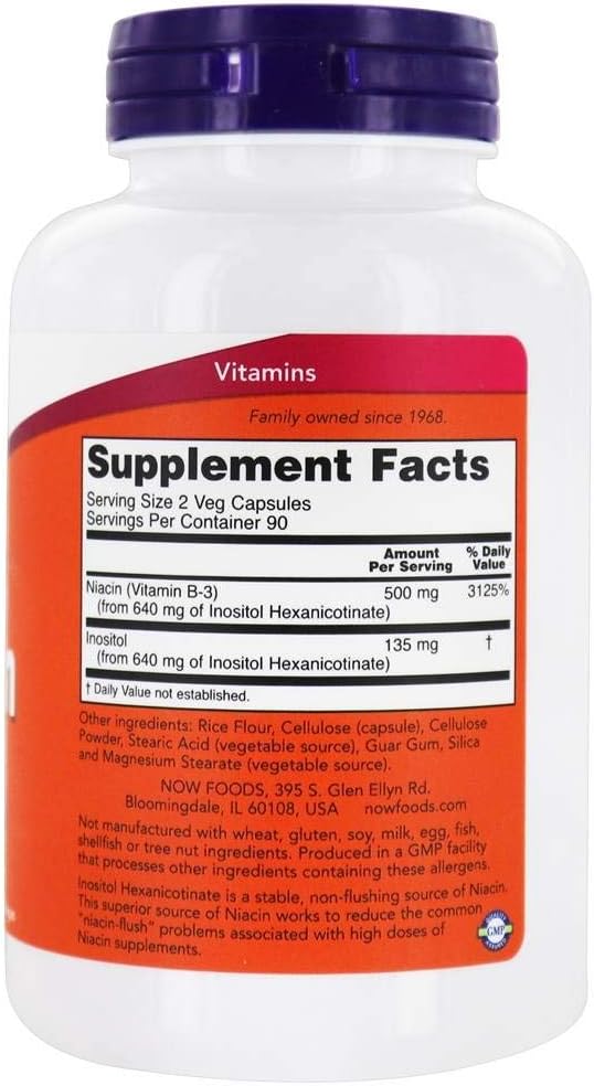 2-Pack NOW Foods Flush Free Niacin 250mg 180 VegiCapsules - Non-Flushing Niacin Supplement