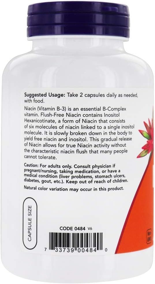 2-Pack NOW Foods Flush Free Niacin 250mg 180 VegiCapsules - Non-Flushing Niacin Supplement