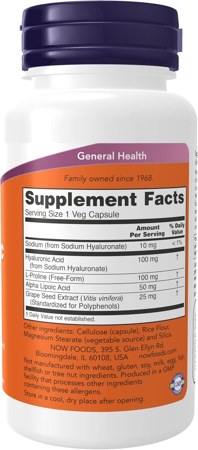 2 Pack NOW Foods Hyaluronic Acid 100mg 60 VegiCaps - Joint Support Supplement