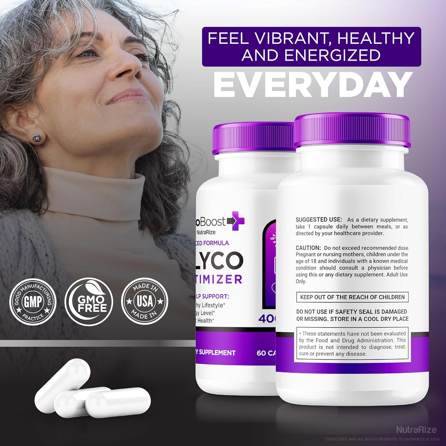 2 Pack NutraRize GlycoBoost Capsules for Healthy Blood Support & Vessel Cleaner - Natural Glyco Boost Optimizer Formula (120 Capsules)