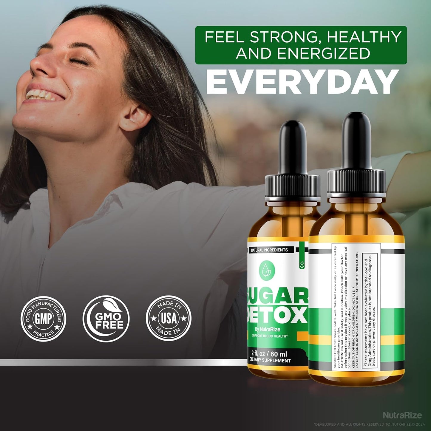 2-Pack NutraRize Sugar Detox Drops: 21-Day Challenge, All-Natural Liquid Cleanse for Beginners, Premium Blood Formula - 60 Servings