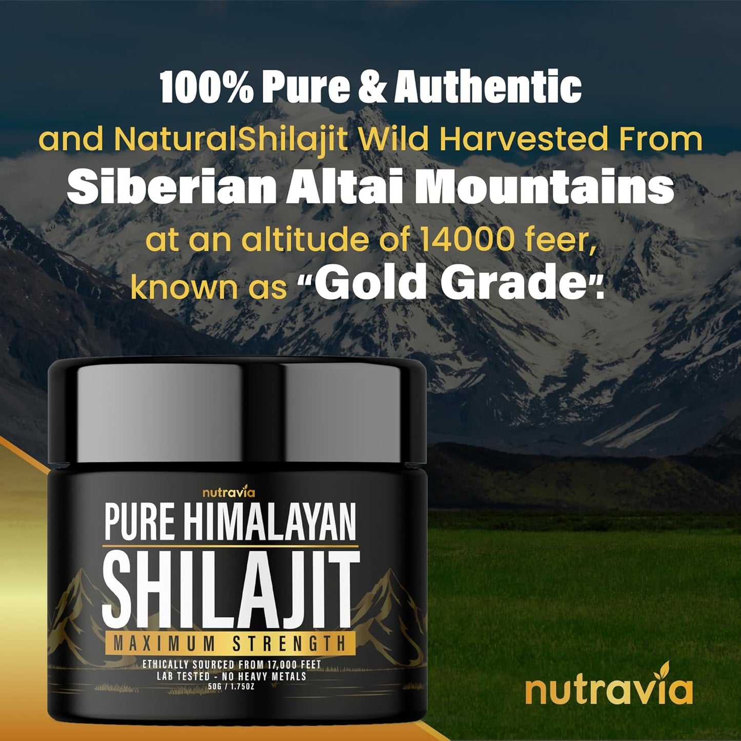 2 Pack Nutravia Shilajit Pure Himalayan Organic Resin - Authentic Lab Tested Formula for Men and Women - 600mg Max Strength - 85+ Trace Minerals - Golden Grade Shilajit Supplement