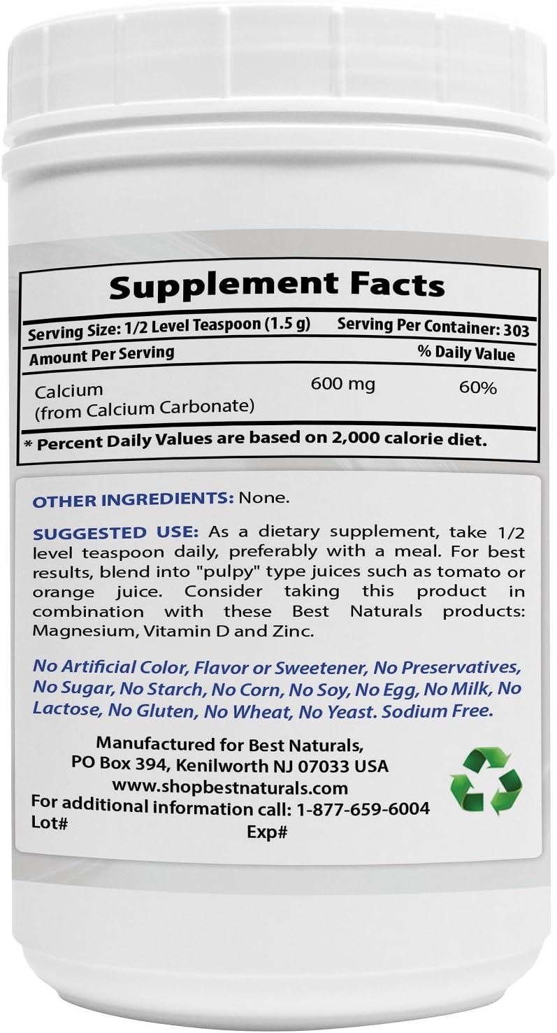2 Pack of Best Naturals Calcium Carbonate Powder - 2 Pound Total - Food Grade Quality