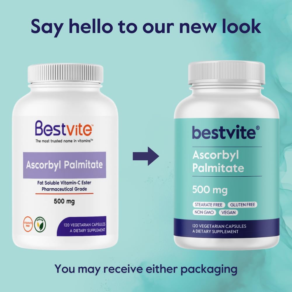 2-Pack of BESTVITE Ascorbyl Palmitate 500mg Vegetarian Capsules - No Stearates, Fillers, or Flow Agents