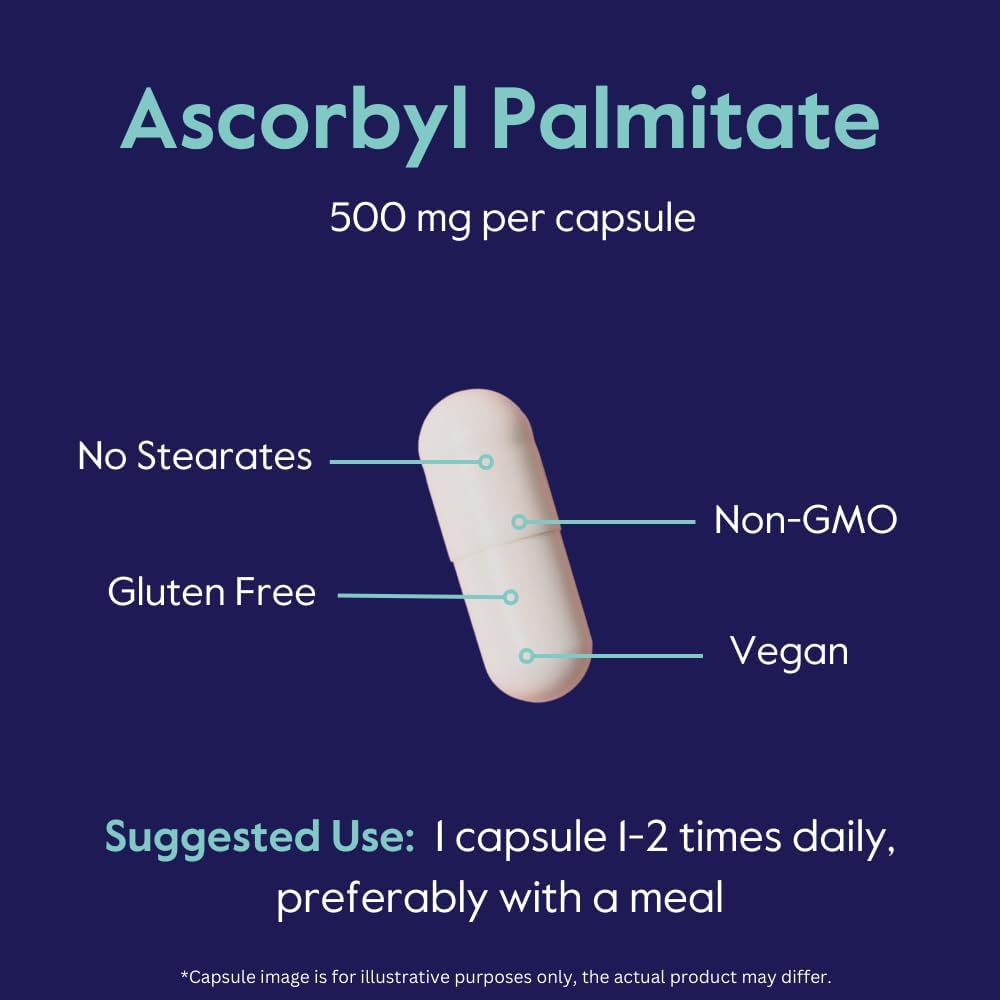 2-Pack of BESTVITE Ascorbyl Palmitate 500mg Vegetarian Capsules - No Stearates, Fillers, or Flow Agents