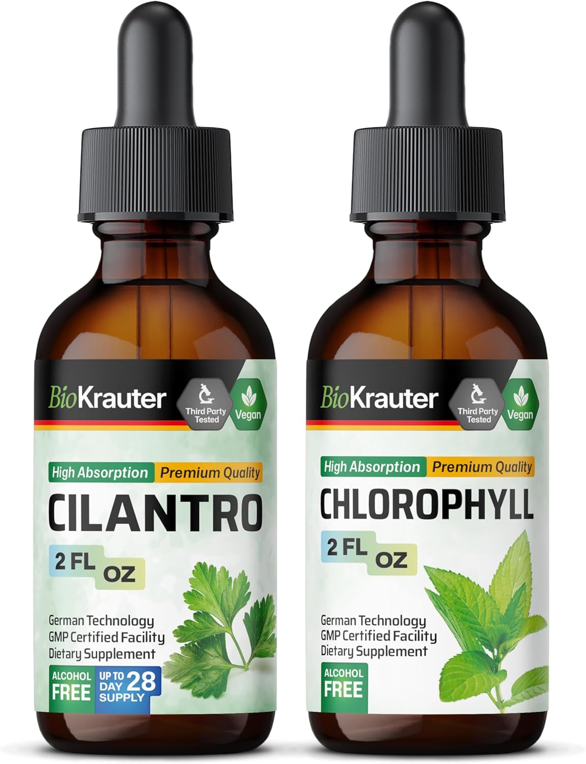 2 Pack of BIO KRAUTER Cilantro and Chlorophyll Tinctures - 2 Fl. Oz. Each