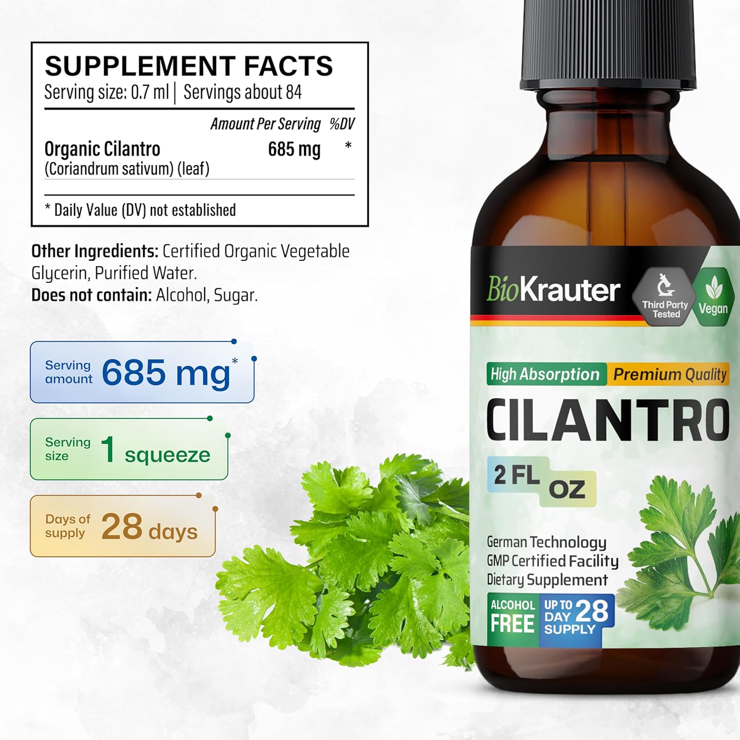 2 Pack of BIO KRAUTER Cilantro and Chlorophyll Tinctures - 2 Fl. Oz. Each