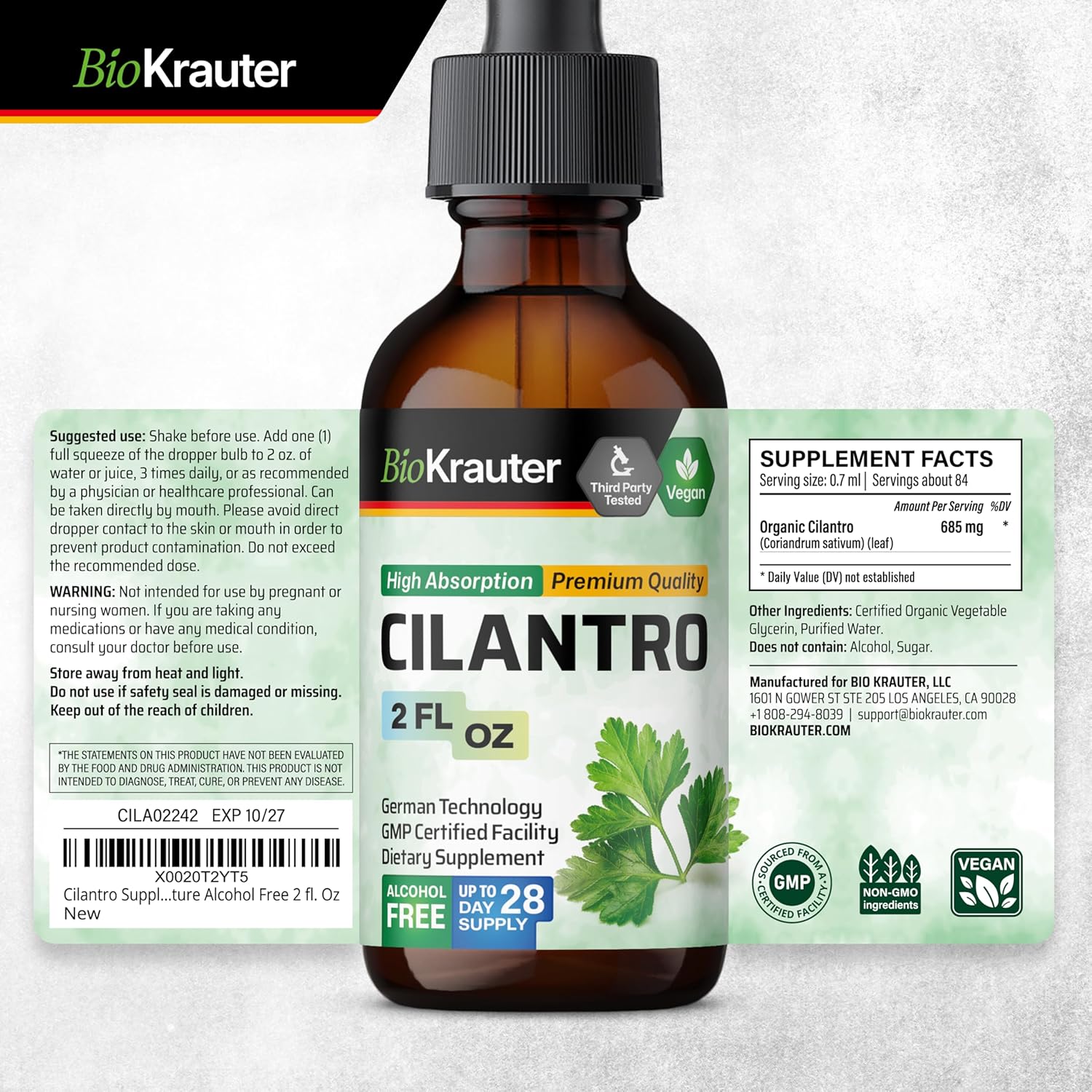 2 Pack of BIO KRAUTER Cilantro and Chlorophyll Tinctures - 2 Fl. Oz. Each