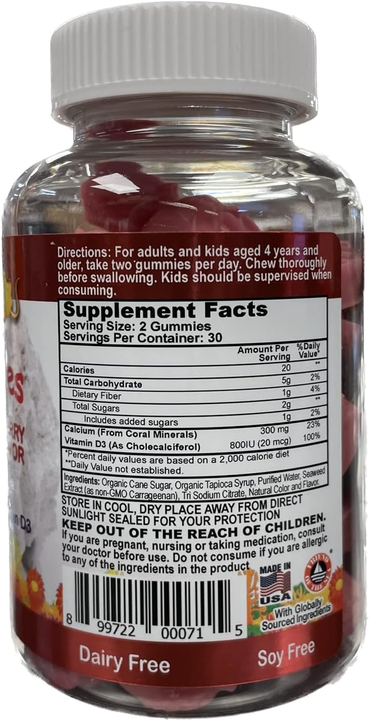 2 Pack of ECO SAFE Kids Gummy Coral Calcium Vitamin D3 - Natural Cherry Flavor, Non GMO, Gluten-Free, Dairy-Free, Soy-Free, Gelatin Free - 60 Gummies, 300mg Calcium, 800 IU Vitamin D3