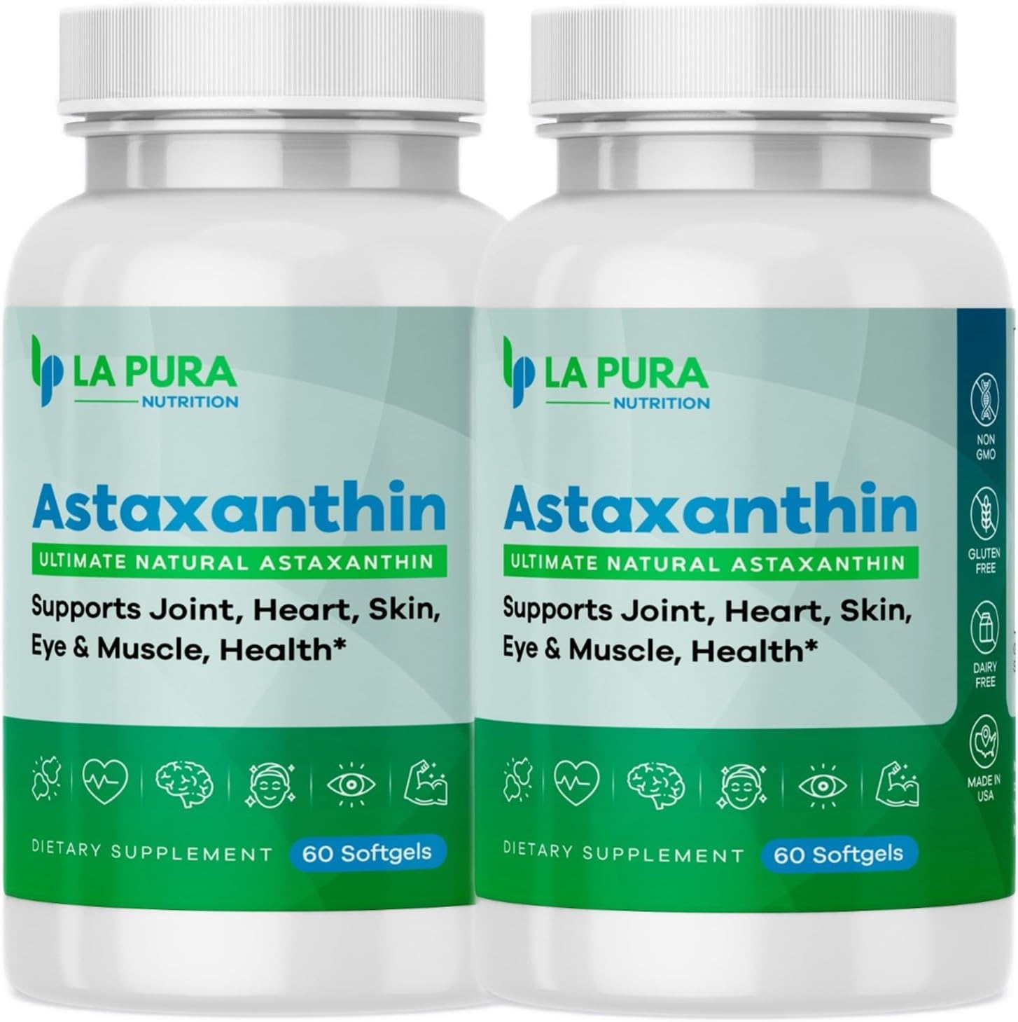 2 Pack of LaPura Ultimate Natural Astaxanthin 10mg Softgel Capsules - Non-GMO Algae Supplement for Joint, Heart, Brain, Skin, Eye & Muscle Support