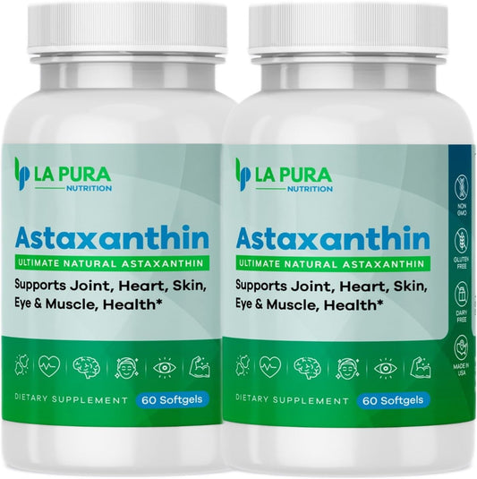 2 Pack of LaPura Ultimate Natural Astaxanthin 10mg Softgel Capsules - Non-GMO Algae Supplement for Joint, Heart, Brain, Skin, Eye & Muscle Support