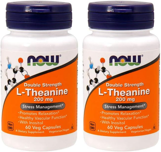 2 Pack of NOW Foods L-Theanine 200 mg in 60 Vegetable Capsules