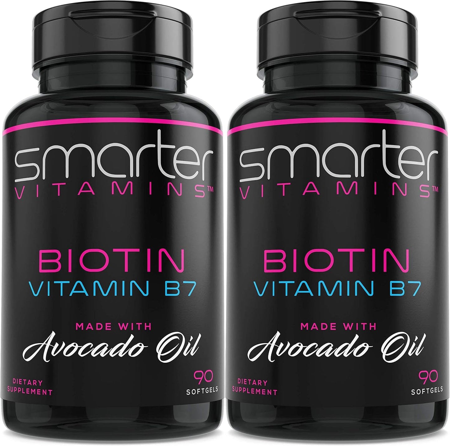 2 Pack of SmarterVitamins Biotin 5000mcg with Avocado Oil - Non-GMO, Vitamin B7 Supplement - 90 Mini Softgels, Soy-Free