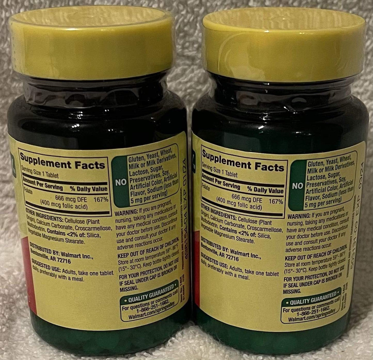 2 Pack of Spring Valley Folic Acid 400 Mcg Tablets - 250 Count