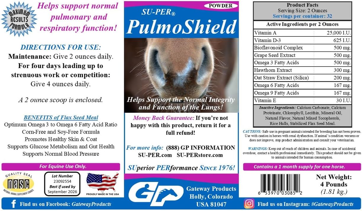 2 Pack of SU-PER PulmoShield Horse Respiratory Supplement for Healthy Lung Function - Horse Vitamins & Minerals - 4 lb. Each