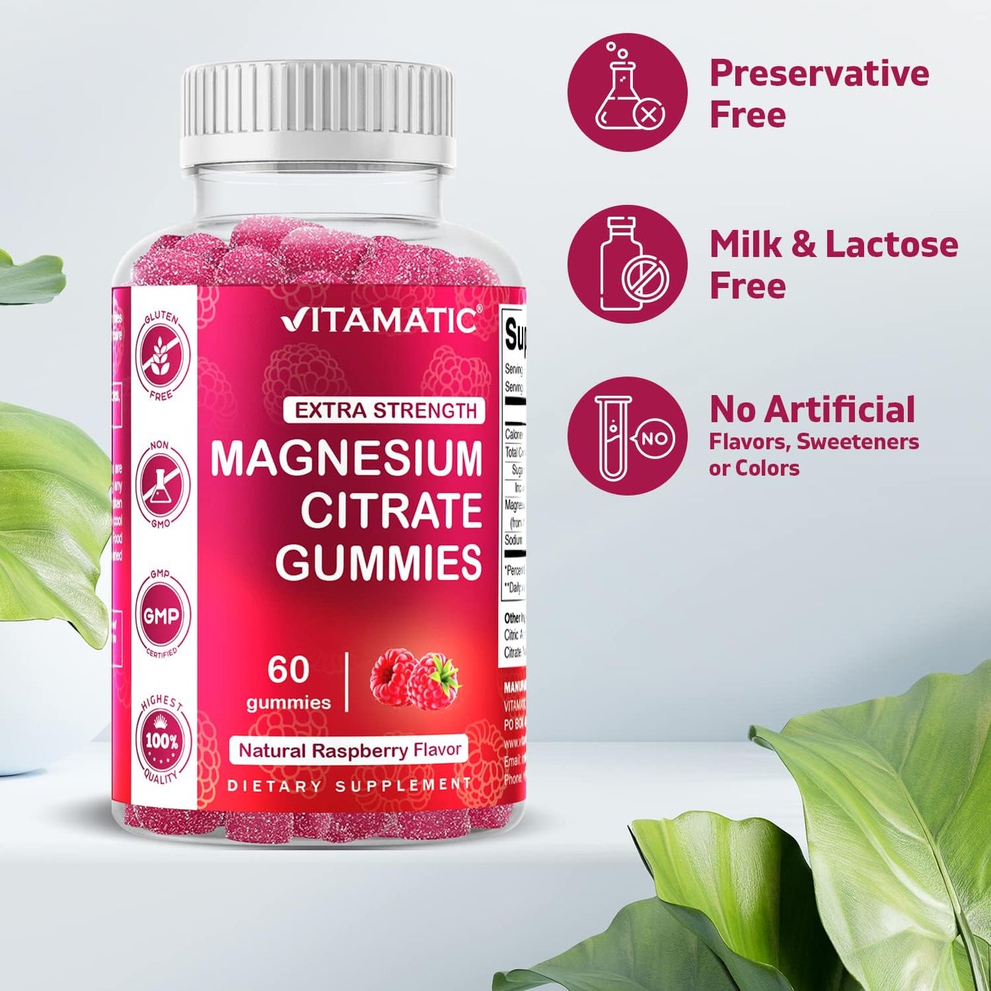 2 Pack of Vitamatic Extra Strength Magnesium Gummies - 255 mg per Serving - 60 Count - Supports Relaxation, Muscle, Bone, & Energy - High Elemental Mg