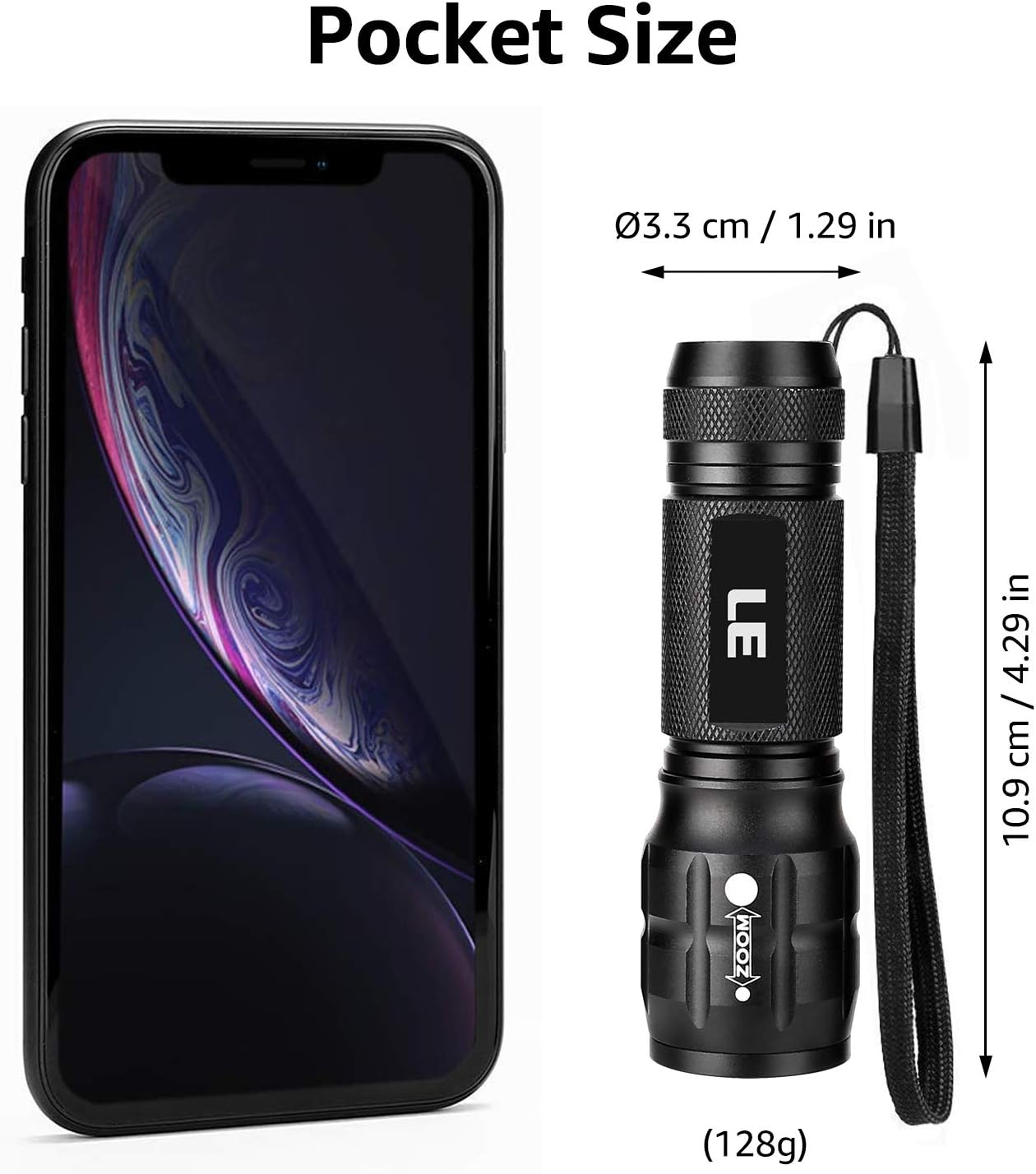 2 Pack of Waterproof LED Flashlights with High Lumens, Zoomable Beam, Adjustable Brightness - Perfect for Outdoor, Emergency, Camping - Includes AAA Batteries