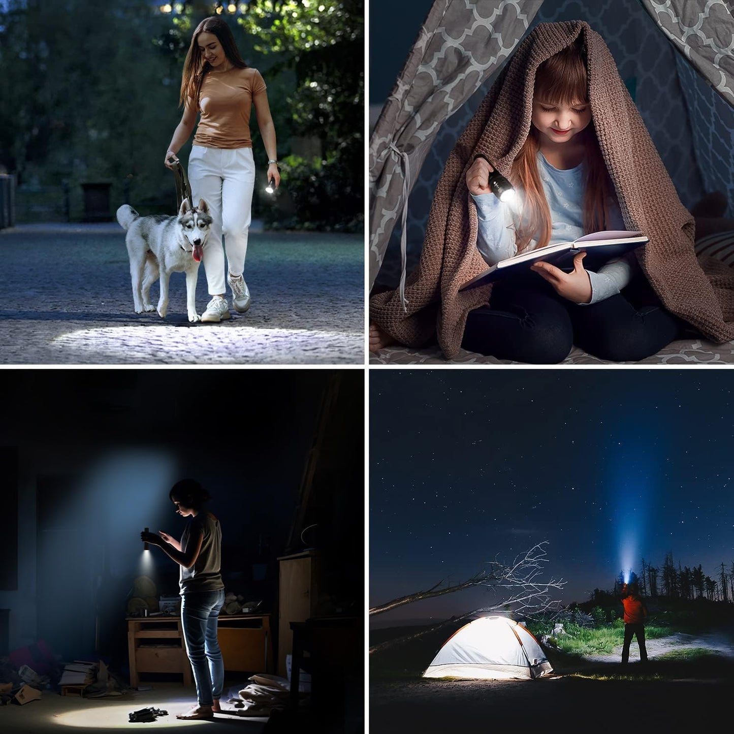 2 Pack of Waterproof LED Flashlights with High Lumens, Zoomable Beam, Adjustable Brightness - Perfect for Outdoor, Emergency, Camping - Includes AAA Batteries