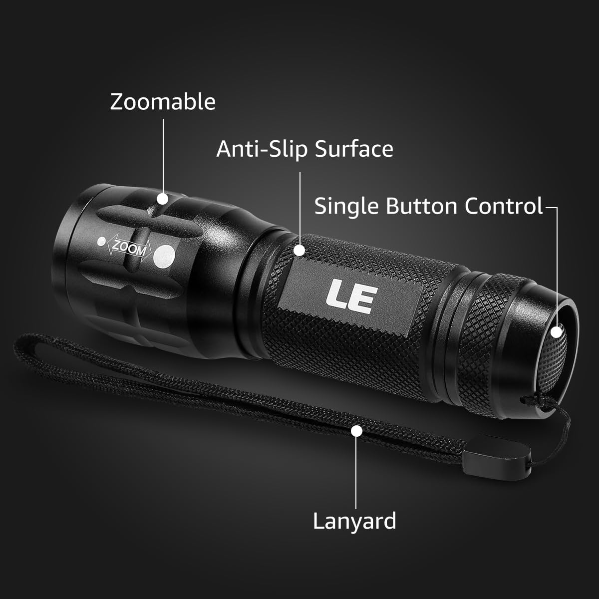 2 Pack of Waterproof LED Flashlights with High Lumens, Zoomable Beam, Adjustable Brightness - Perfect for Outdoor, Emergency, Camping - Includes AAA Batteries