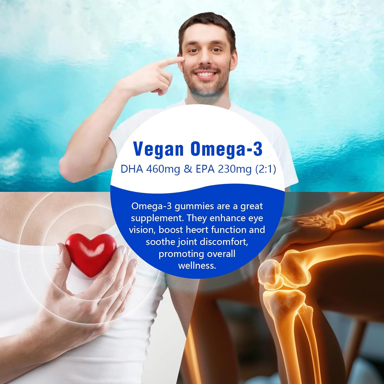 2 Pack Omega-3 Gummies with DHA and EPA for Brain, Eye & Immune Support - Vegan & Sugar Free, Orange Flavor - 120 Count