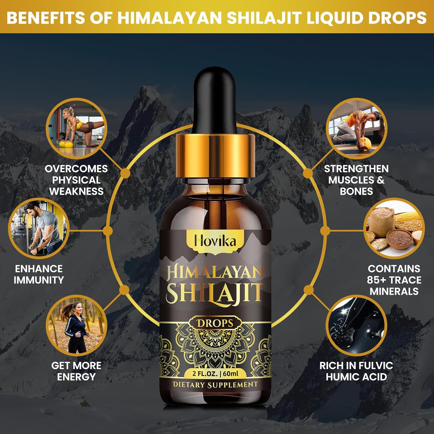 2-Pack Organic Himalayan Shilajit Resin Liquid Drops with Ayurvedic Blend - 600mg, Brain Booster & Energy Immune Support
