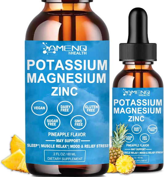 2-Pack Potassium Magnesium Liquid Supplement with Triple Complex Magnesium & Potassium, Bromelain, Ashwagandha, D3, B6, and Zinc for Muscle Health and Leg Cramps - Cortisol Balanced and Promotes Better Sleep