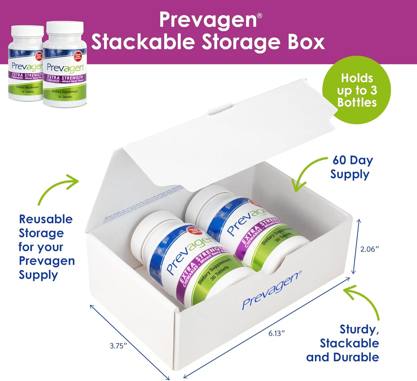2 Pack Prevagen Extra Strength 20mg Chewables in Mixed Berry Flavor with Apoaequorin & Vitamin D, Includes Stackable Storage Box