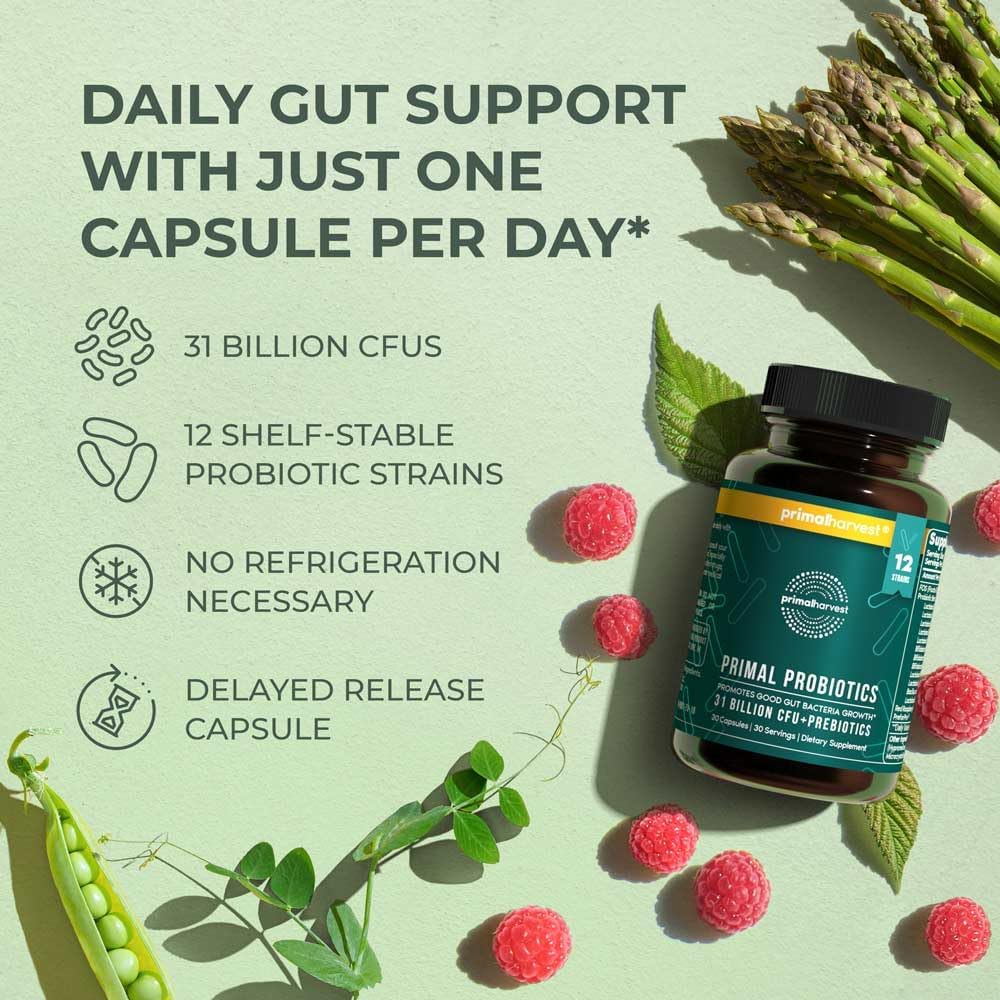 2 Pack Primal Probiotics for Women & Men - 30 Oral Capsules, PREbiotics and PRObiotics, 12 Dynamic Strains for Gut & Digestive Health