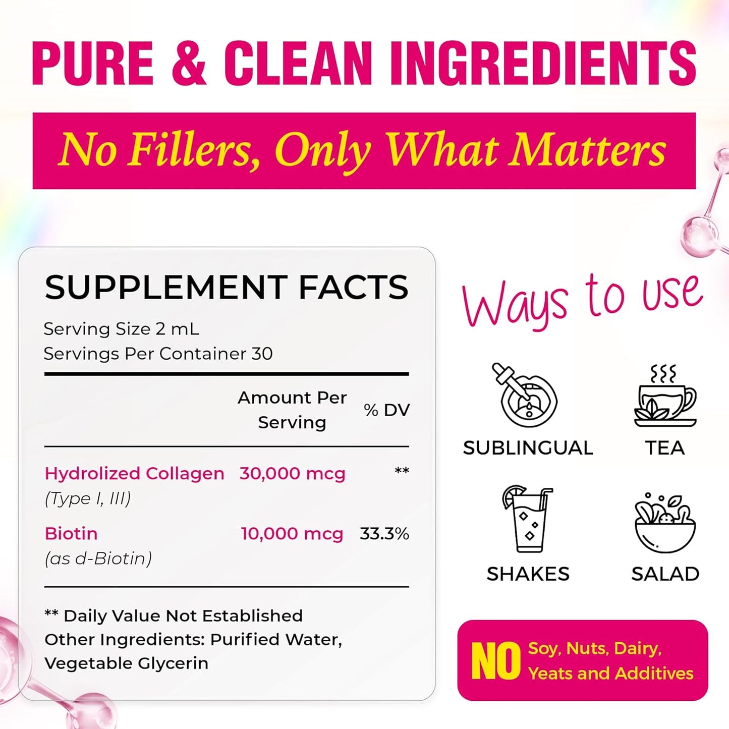 2 Pack PureRootss Liquid Collagen & Biotin 2 Fl Oz - 40000 mcg Hair Skin Nails Supplement for Women - Hydrolized Collagen Peptides - Sugar Free - Raspberry Flavor