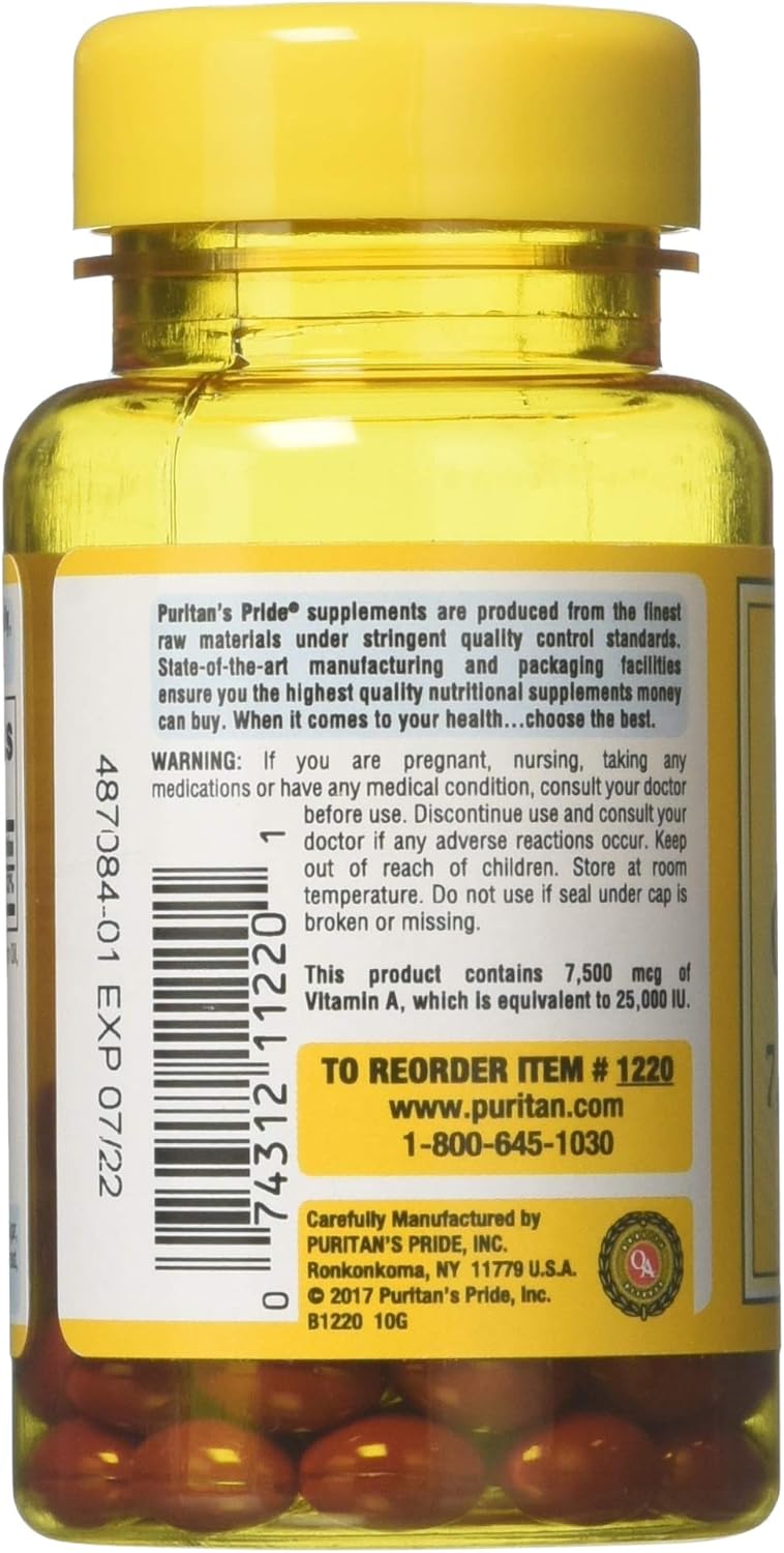 2 Pack Puritan's Pride Beta Carotene Softgels for Immune & Eye Health - 200 Softgels to Boost Immune System & Vision