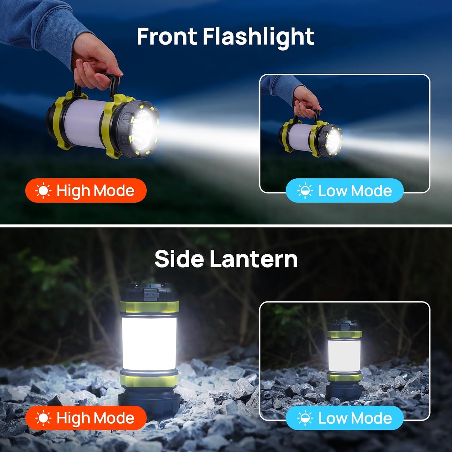 2 Pack Rechargeable LED Camping Lantern Flashlight with 6 Light Modes & Power Bank - Waterproof Portable Torch for Emergency & Survival - USB C Charge