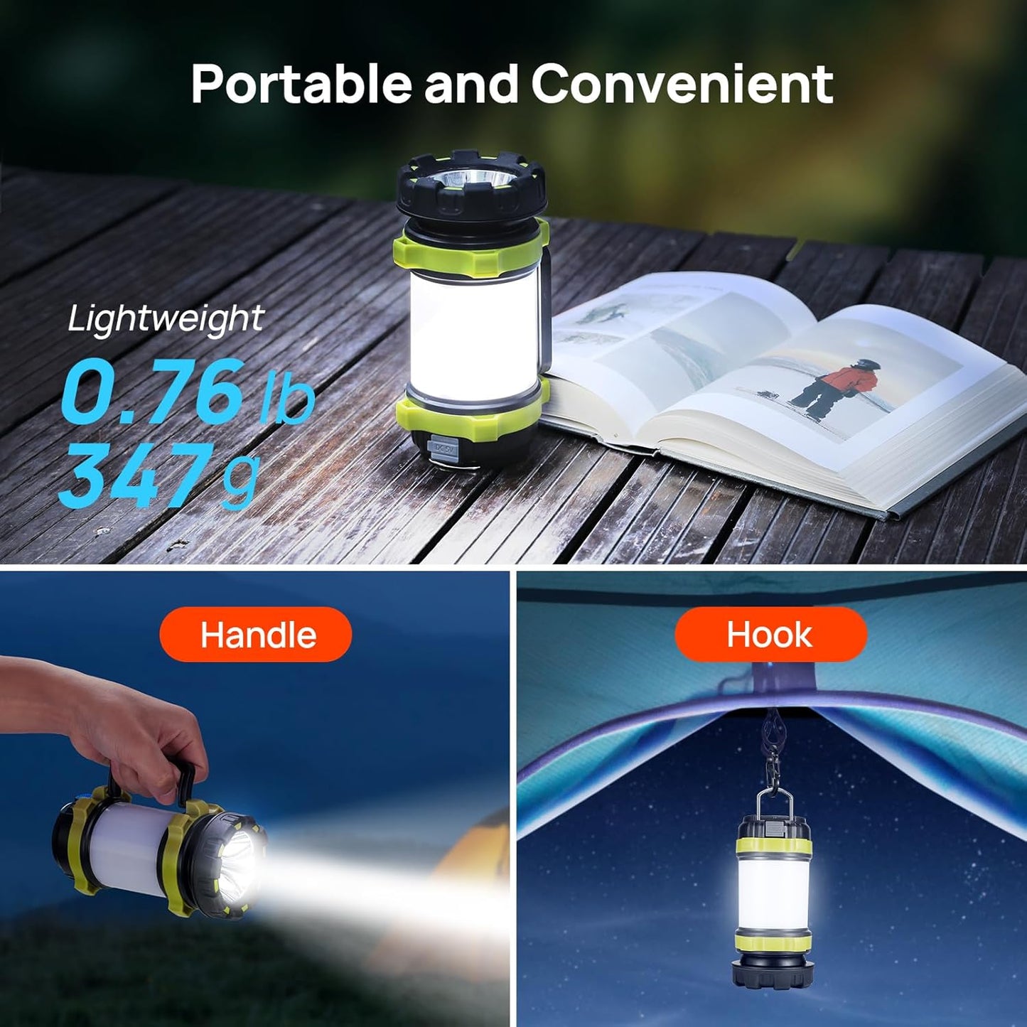 2 Pack Rechargeable LED Camping Lantern Flashlight with 6 Light Modes & Power Bank - Waterproof Portable Torch for Emergency & Survival - USB C Charge