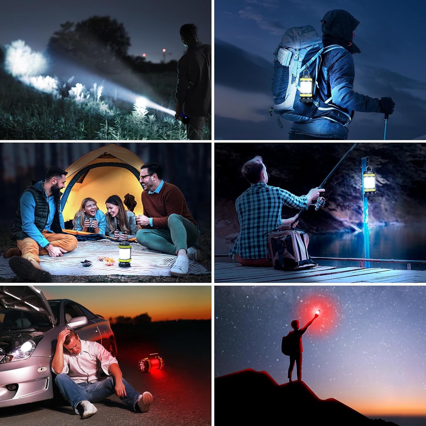 2 Pack Rechargeable LED Camping Lantern Flashlight with 6 Light Modes & Power Bank - Waterproof Portable Torch for Emergency & Survival - USB C Charge