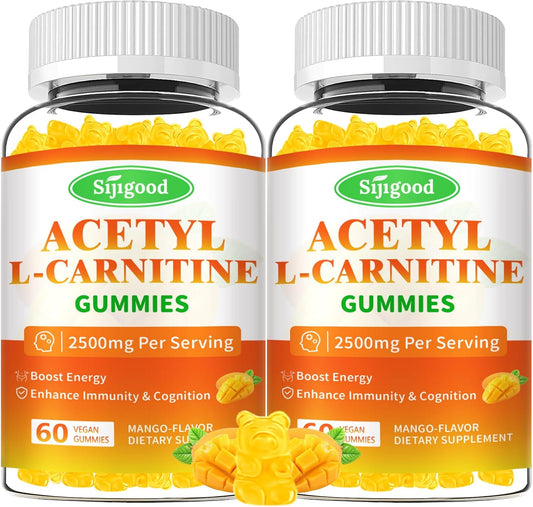 2 Pack Sijigood Acetyl L-Carnitine Gummies - Daily Energy & Immune Support for Men & Women, Mango Flavor (120 Count)